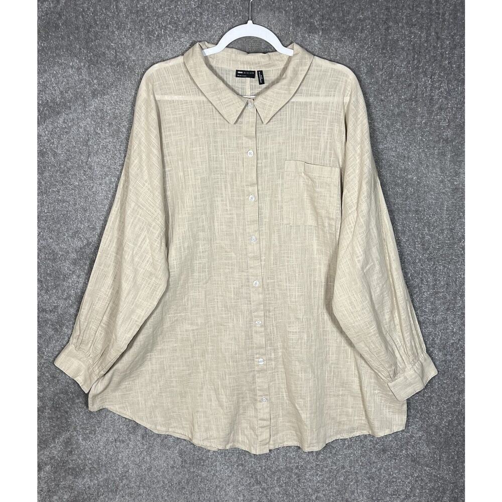 ASOS Design Curve Oversized Beach Tunic Top Women Size 16 Beige Pocket Button Up